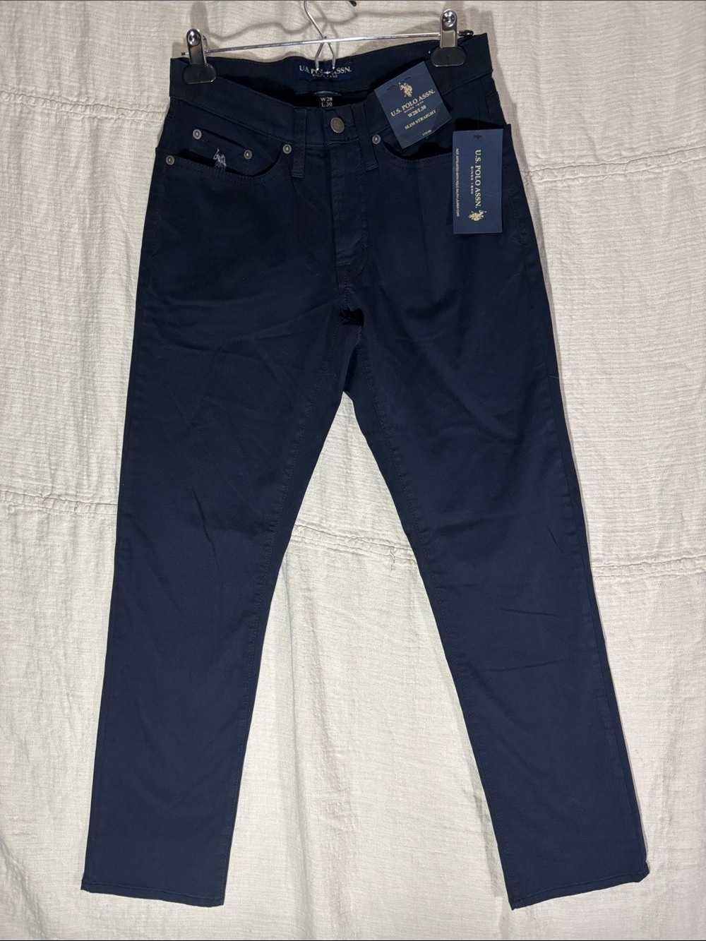 U.S. Polo Assn. Navy Chino Pants Activate Stretch Slim Straight 98% Cotton